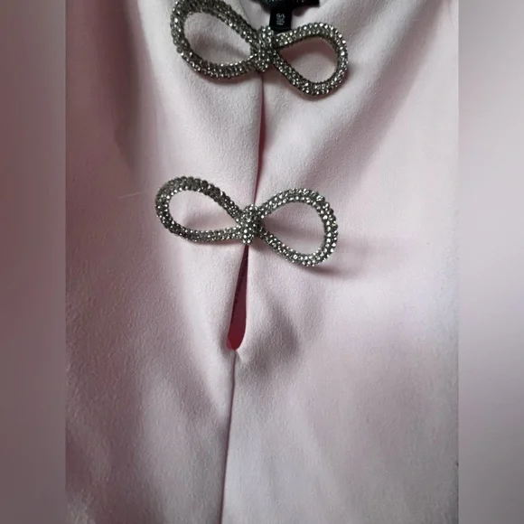 Pale Pink Textured Bodysuit Dynamite Top NWT Decorative Crystal Bows Size Large - Picture 2 of 7